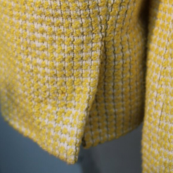 Talbots Plus Size Wide Petite Yellow White Boucle w Fringe Open Jacket Sz 16WP - Picture 7 of 9